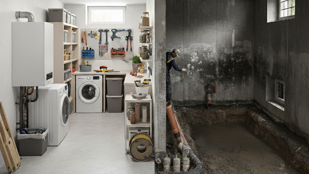 Obraz pokazujący zalety i wady domu z piwnicą